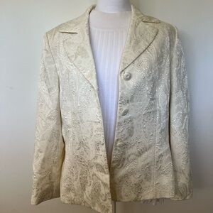 Le Suit Bridal White Jacquard Blazer - Size 14